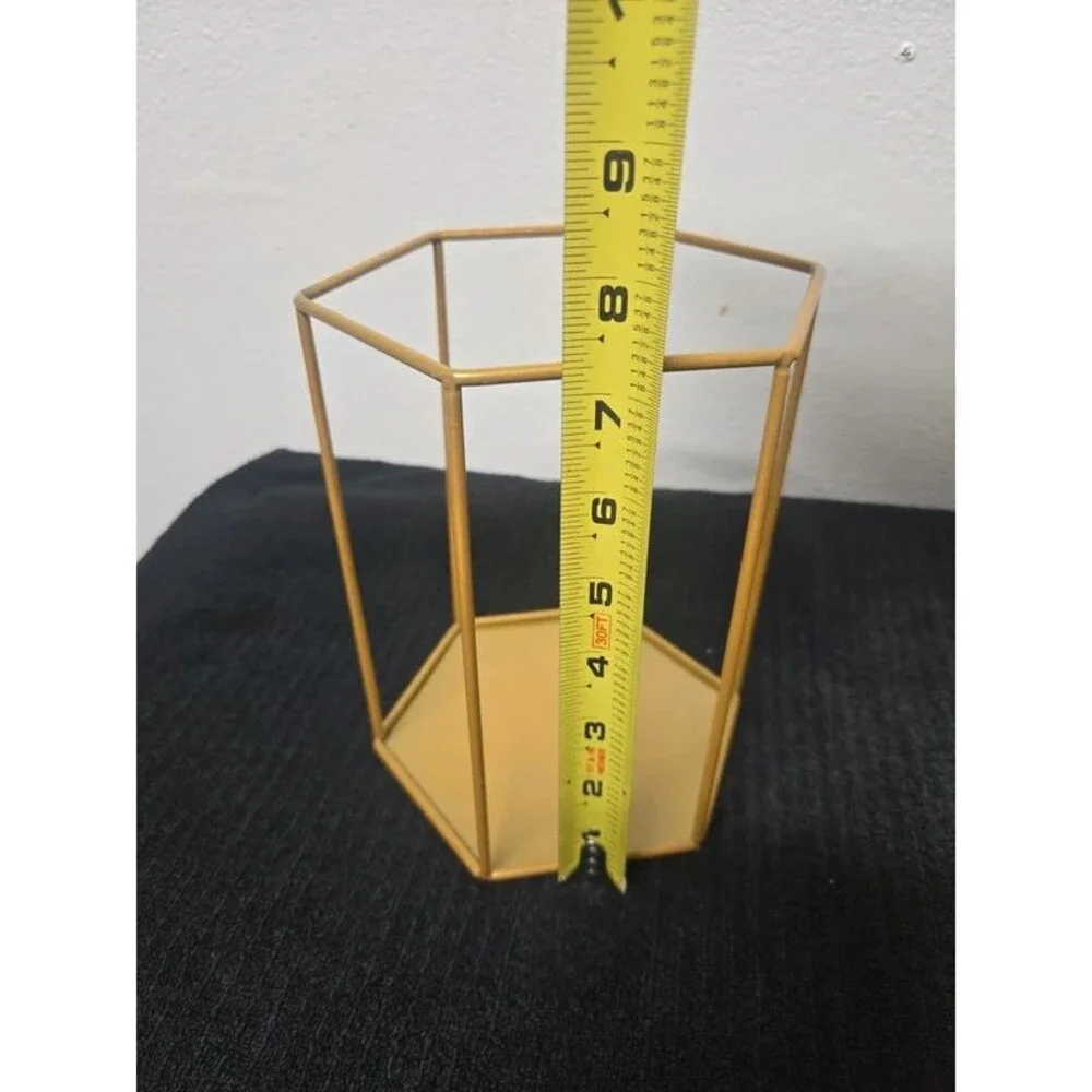 4-Piece Gold Geometric Hexagon Desk Organizer Set / Makeup Brush Vanity Storage